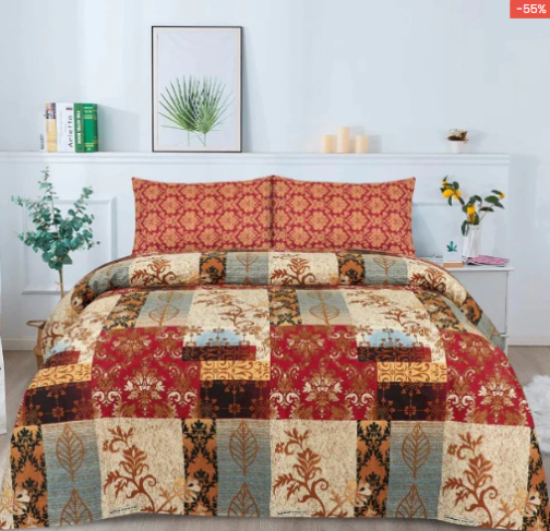 Gul Ahmed - King Cotton Bed Sheet Set 3 Pcs (Design BZF - 278)