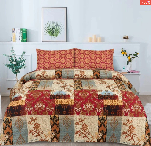 Gul Ahmed – King Cotton Bed Sheet Set 3 Pcs (Design BZF – 278)