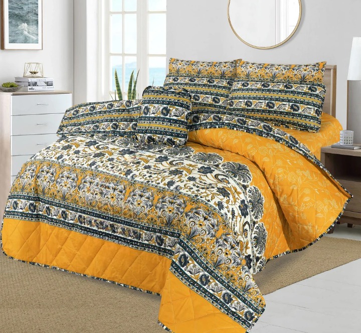 King Size Cotton Comforter Set (7 Pcs) {Design SJC-025}