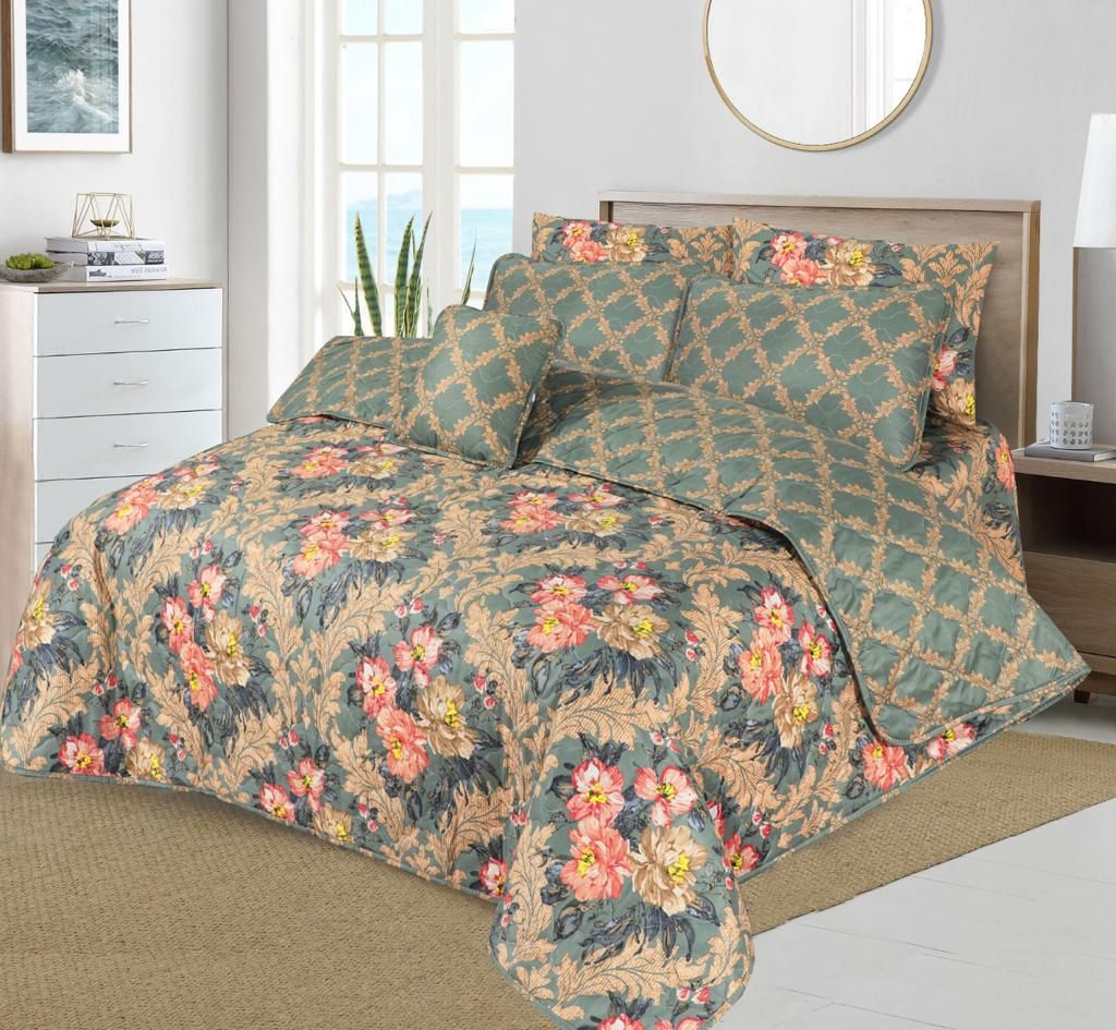 King Size Cotton Comforter Set (7 Pcs) {Design SJC-012}