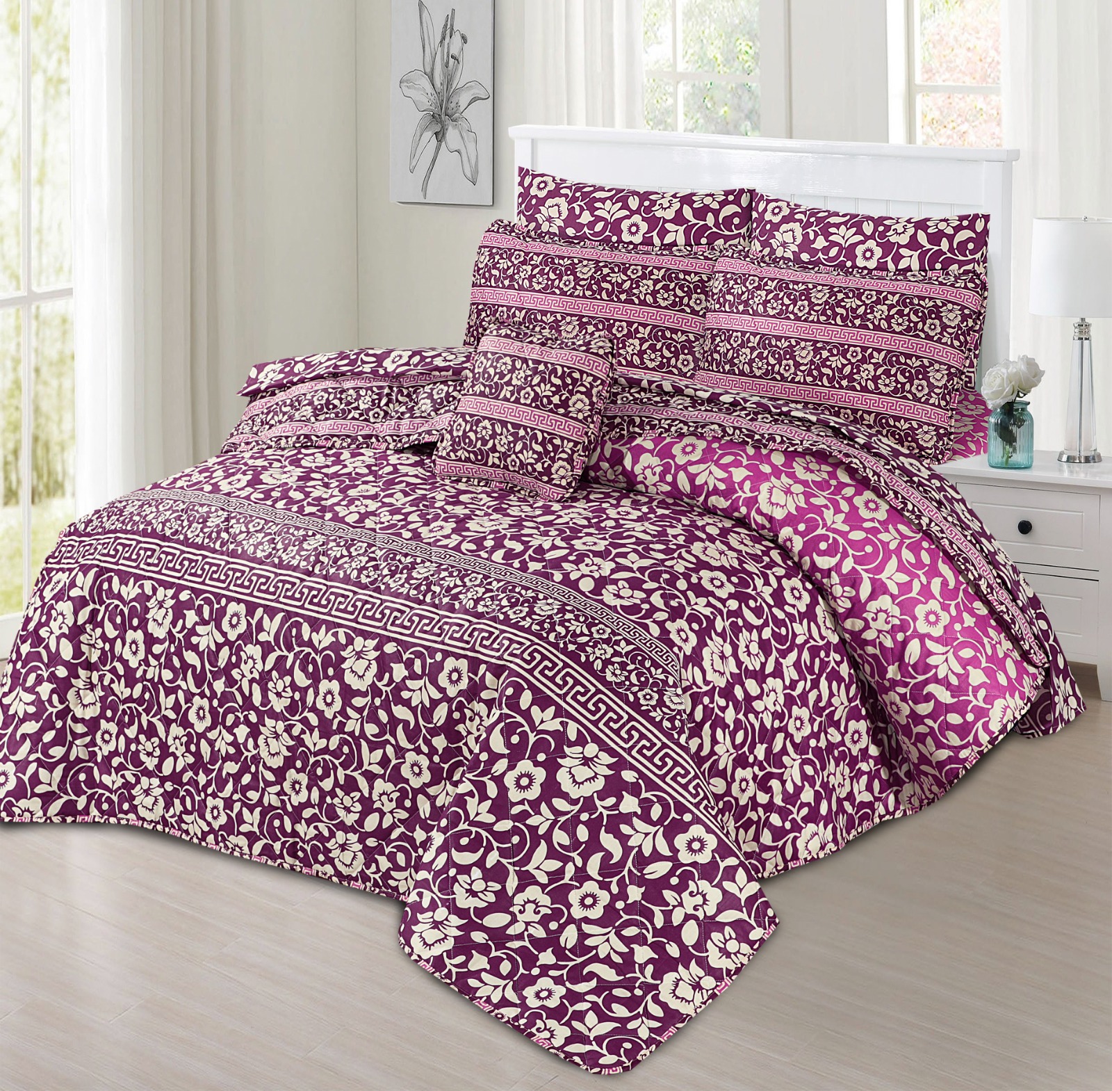 King Size Cotton Comforter Set (7 Pcs) {Design SJC-045}