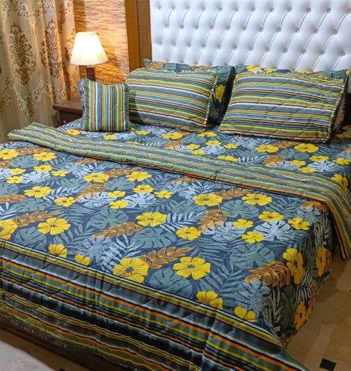King Size Cotton Comforter Set (7 Pcs) {Design SJC-027}