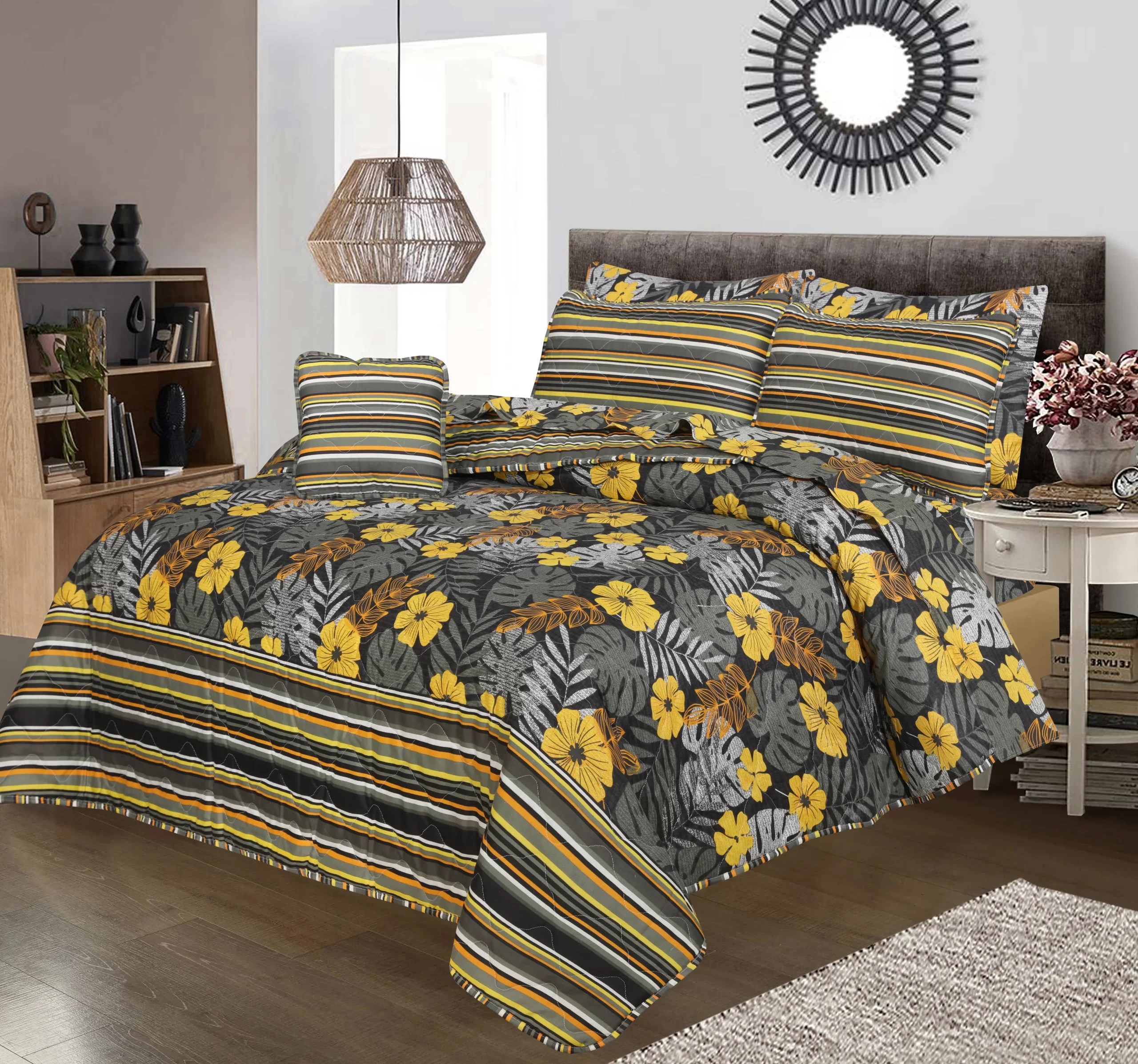 King Size Cotton Comforter Set (7 Pcs) {Design SJC-079}