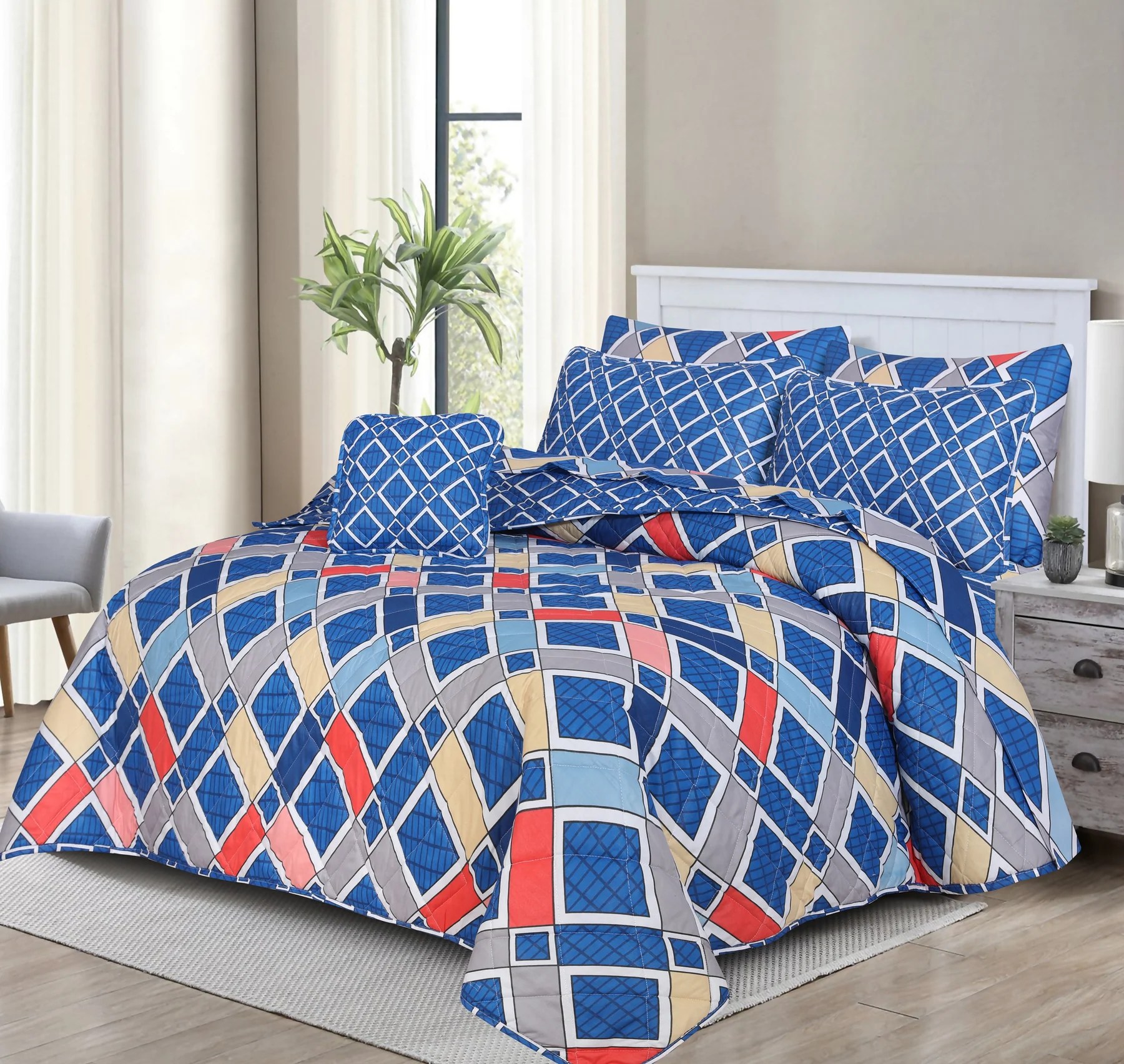 King Size Cotton Comforter Set (7 Pcs) {Design SJC-078}