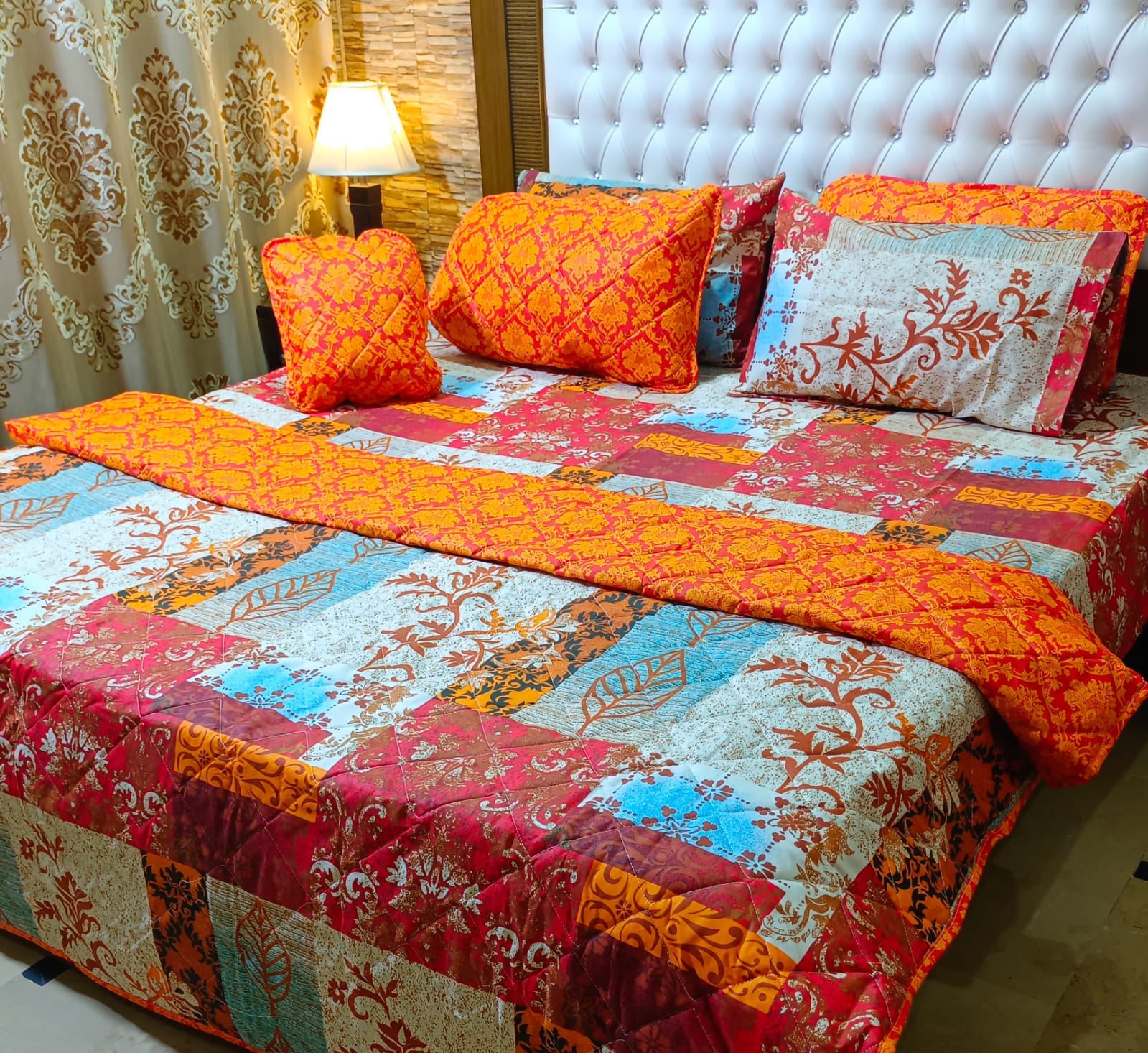 King Size Cotton Comforter Set (7 Pcs) {Design SJC-086}