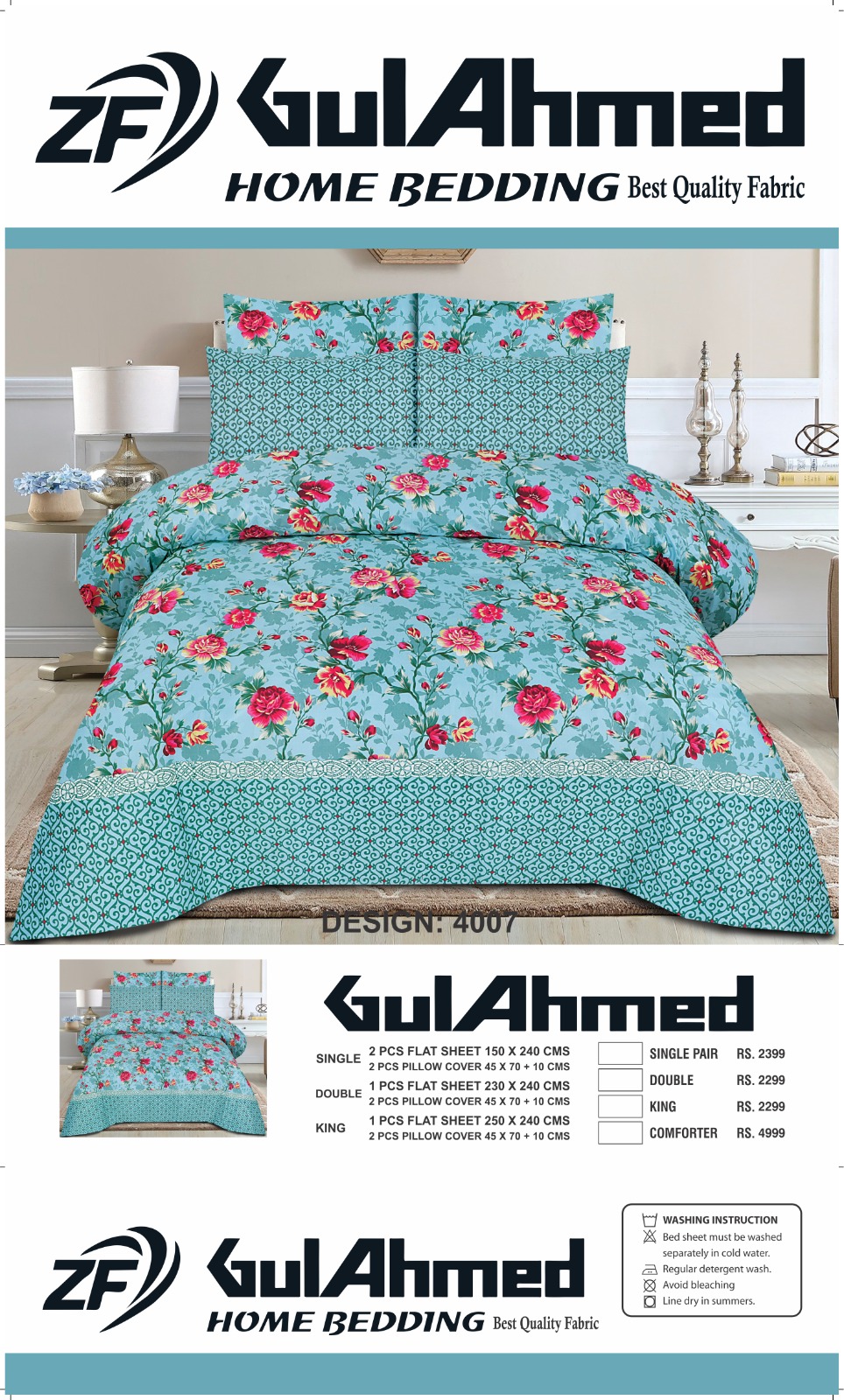 Gul Ahmed – King Cotton Bed Sheet Set 3 Pcs (Design SJB – 035)