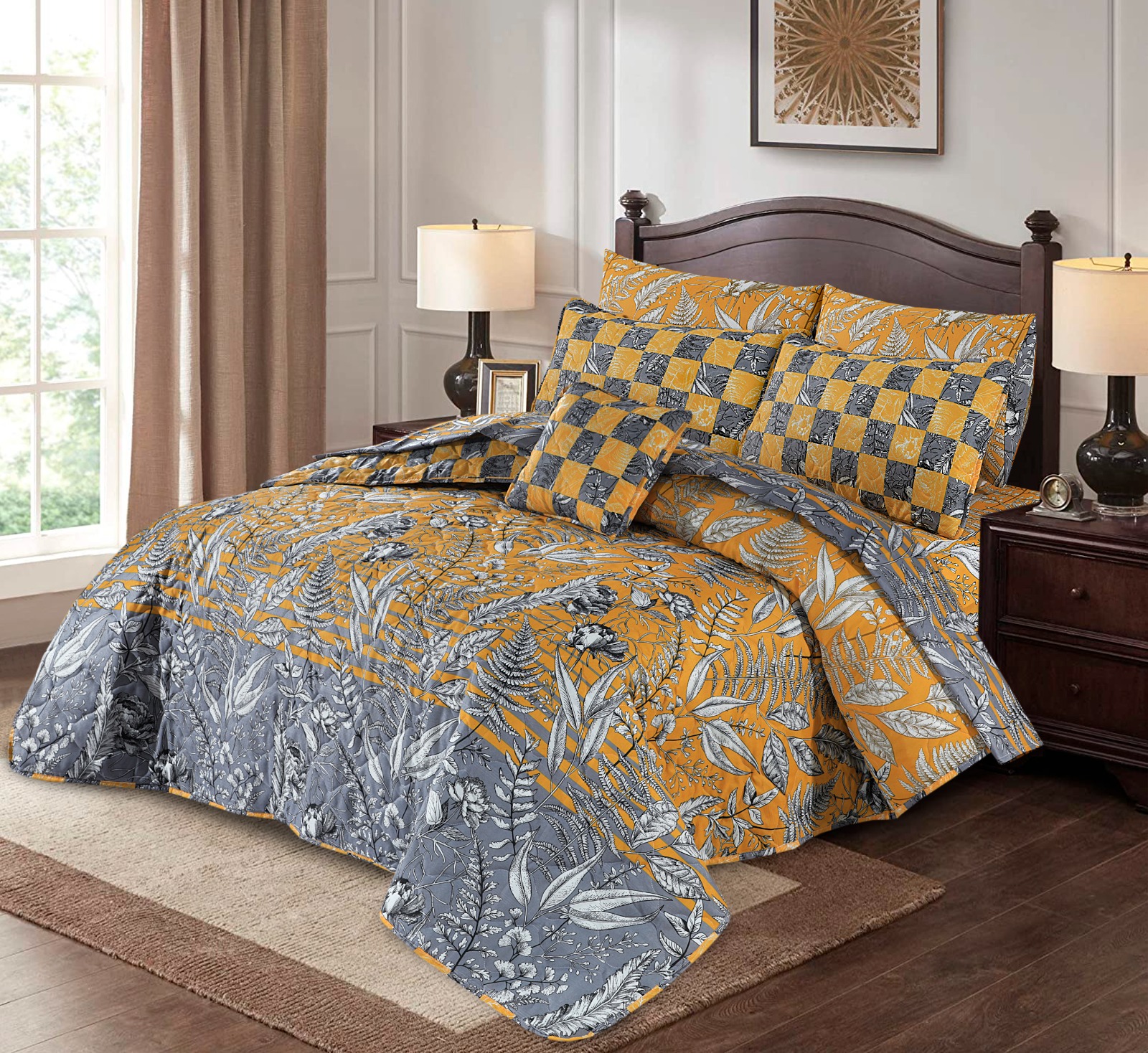 King Size Cotton Comforter Set (7 Pcs) {Design SJC – 1083}