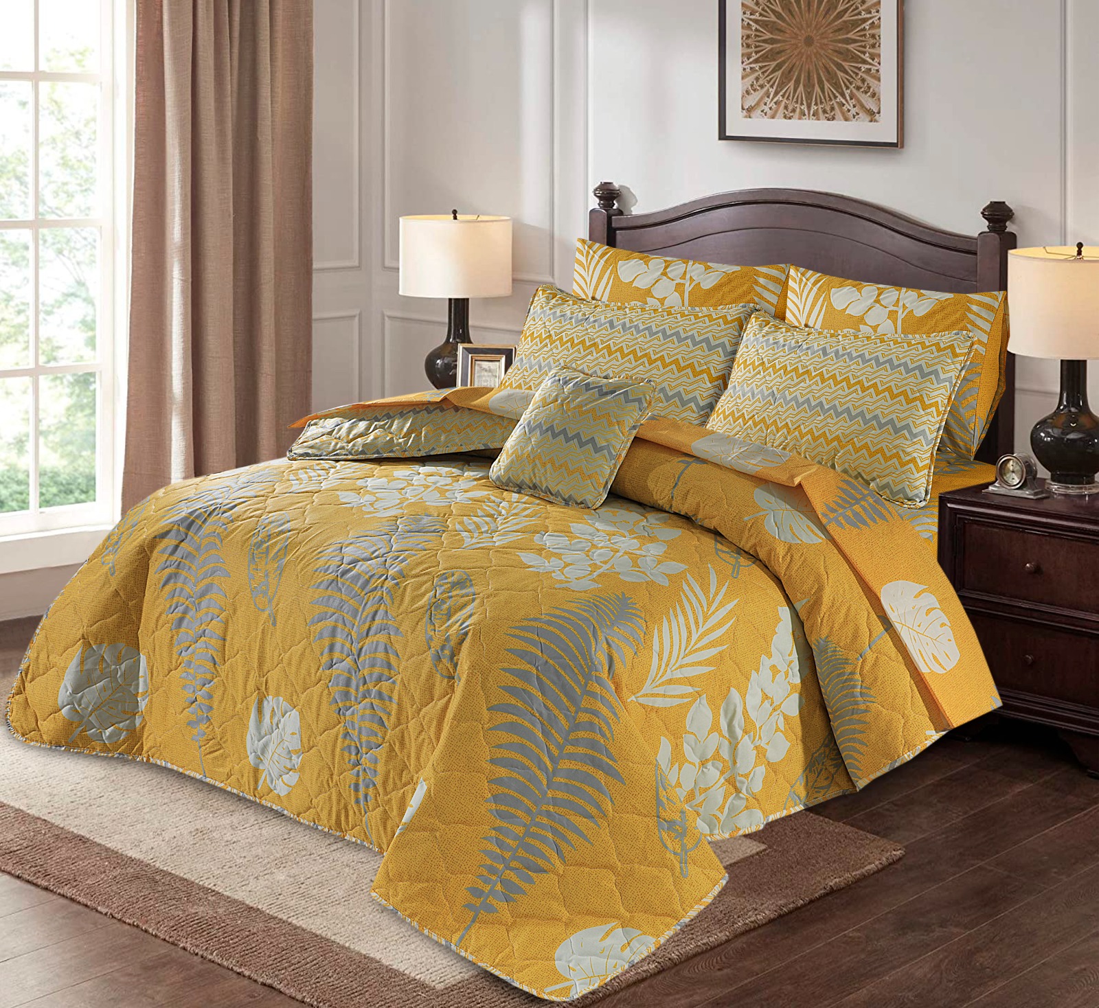 King Size Cotton Comforter Set (7 Pcs) {Design SJC – 1079}