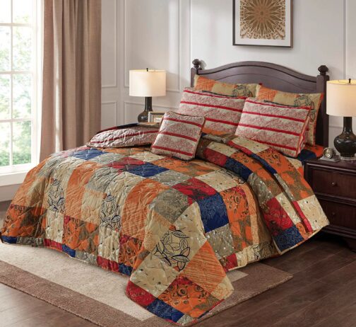 King Size Cotton Comforter Set (7 Pcs) {Design SJC - 1076}