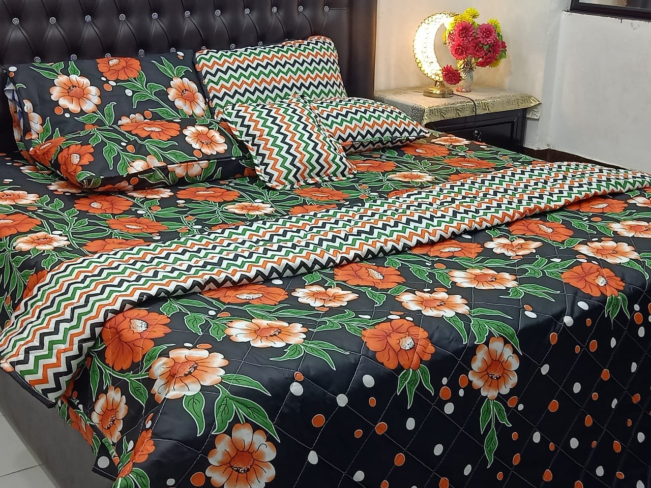 King Size Cotton Comforter Set (7 Pcs) {Design SJC-008}