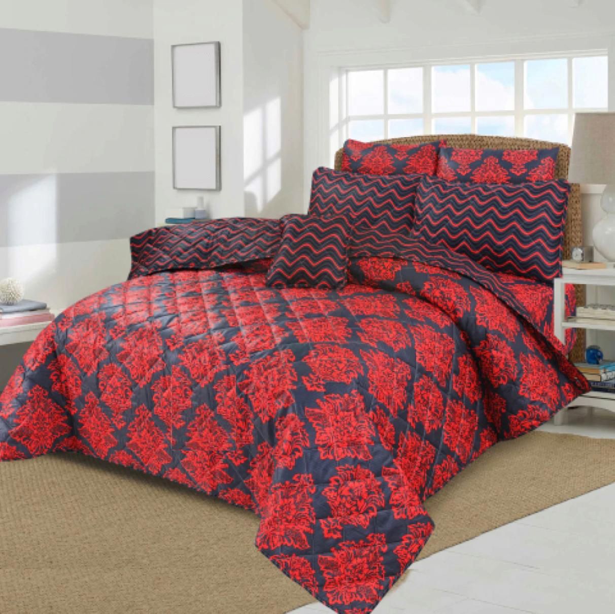 King Size Cotton Comforter Set (7 Pcs) {Design SJC – 1090}