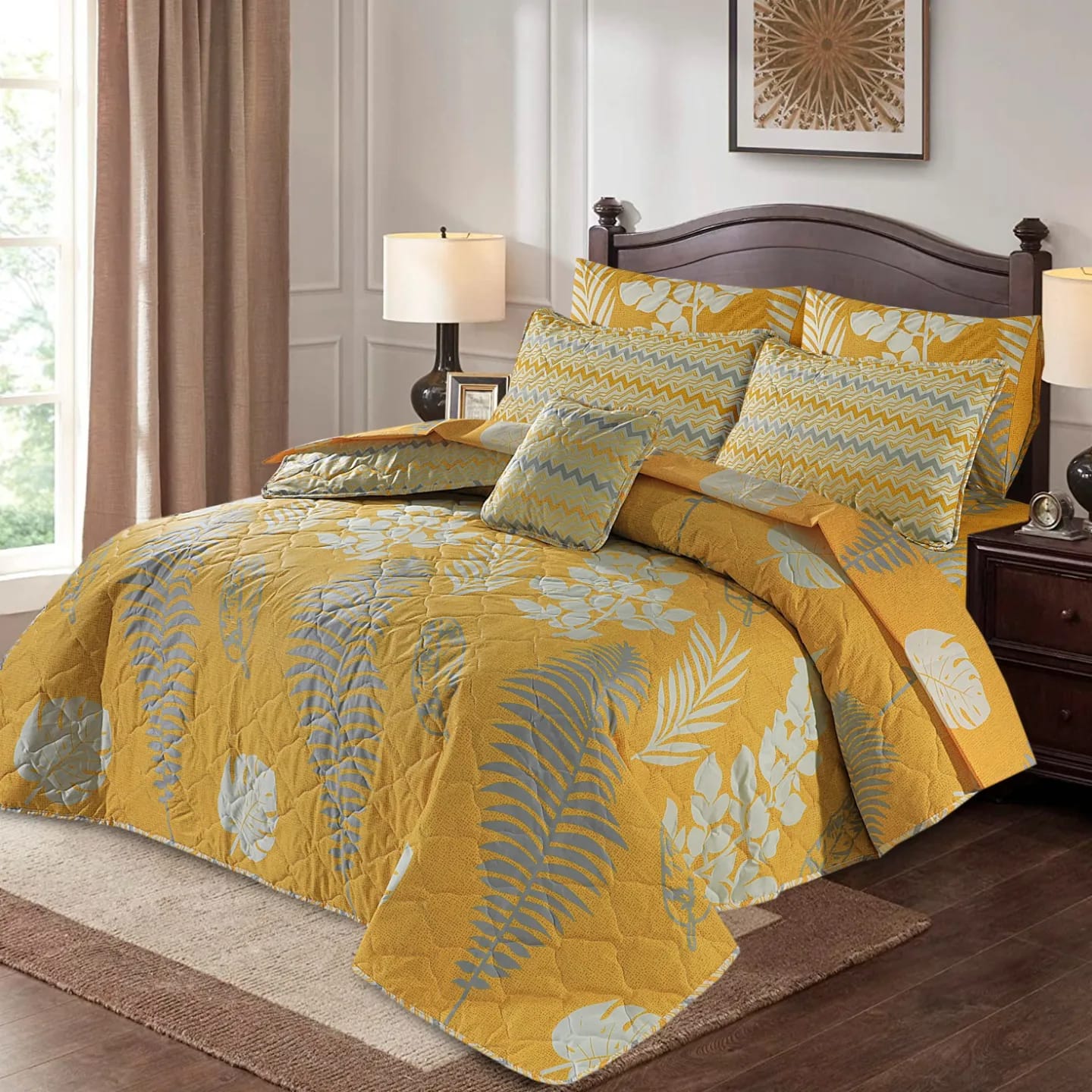 King Size Cotton Comforter Set (7 Pcs) {Design SJC – 1123}