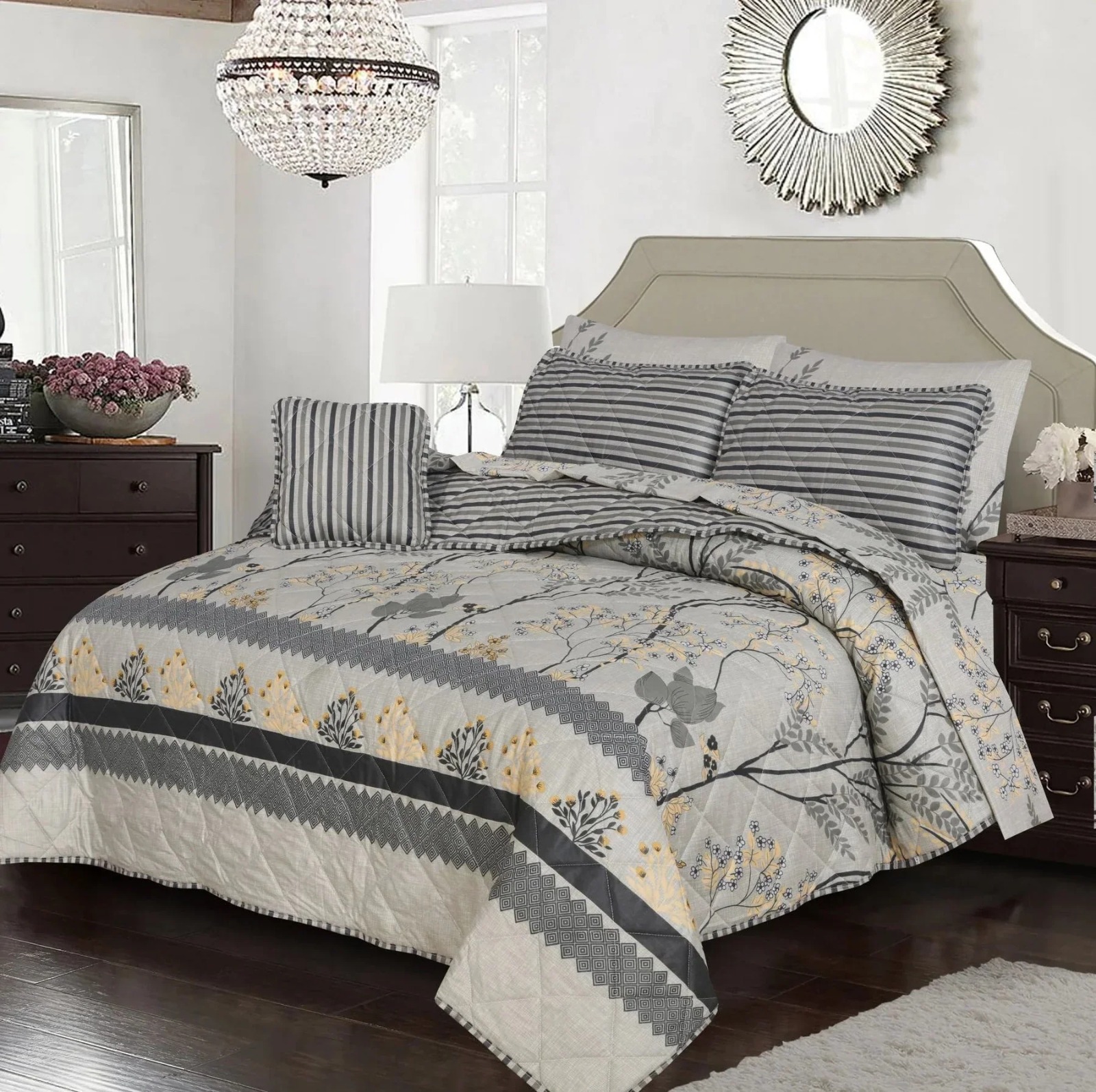 King Size Cotton Comforter Set (7 Pcs) {Design SJC – 1122}