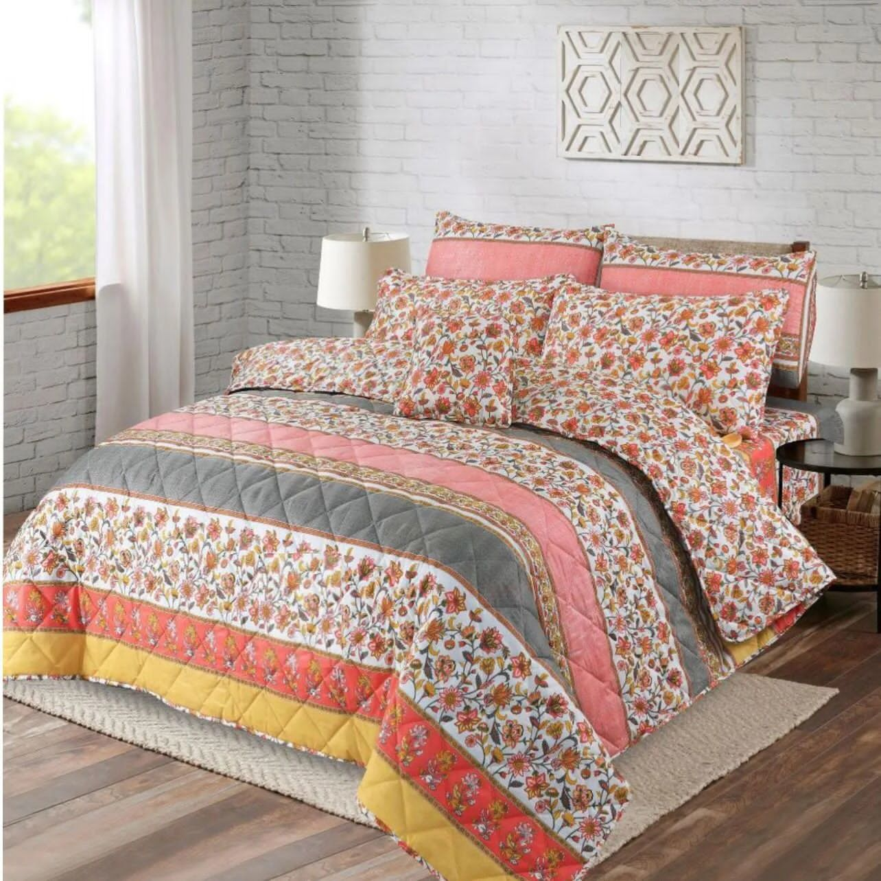 King Size Cotton Comforter Set (7 Pcs) {Design SJC – 1116}