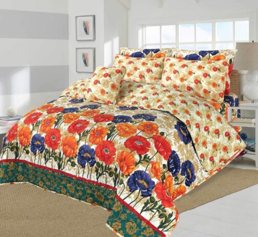 King Size Cotton Comforter Set (7 Pcs) {Design SJC - 1112}