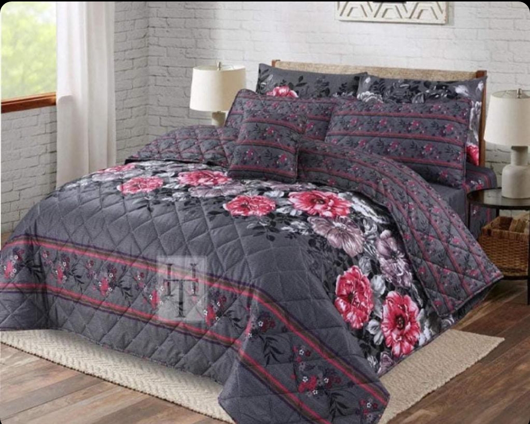 King Size Cotton Comforter Set (7 Pcs) {Design SJC – 1104}