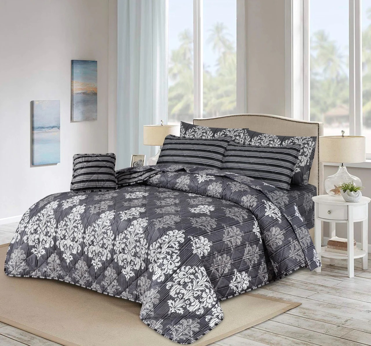 King Size Cotton Comforter Set (7 Pcs) {Design SJC – 1100}