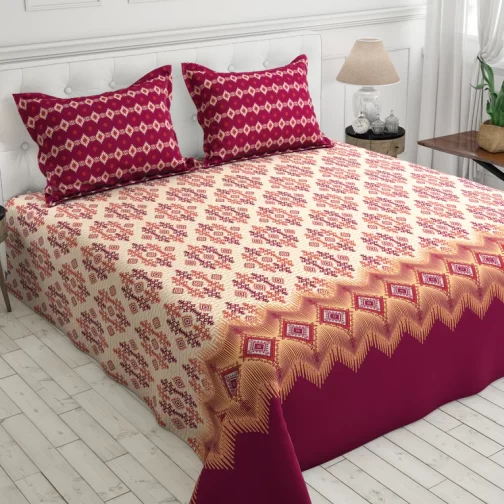 Premium King Cotton Bed Sheet Set 3 Pcs (Design BZF - 537)