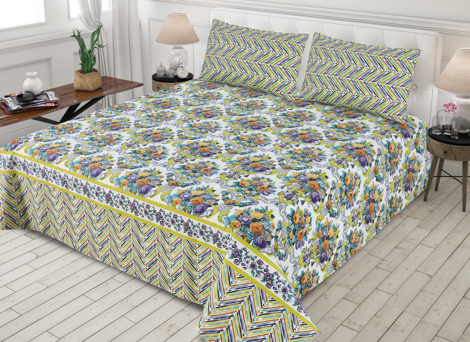 Gul Ahmed – King Cotton Bed Sheet Set 3 Pcs (Design BZF – 421)