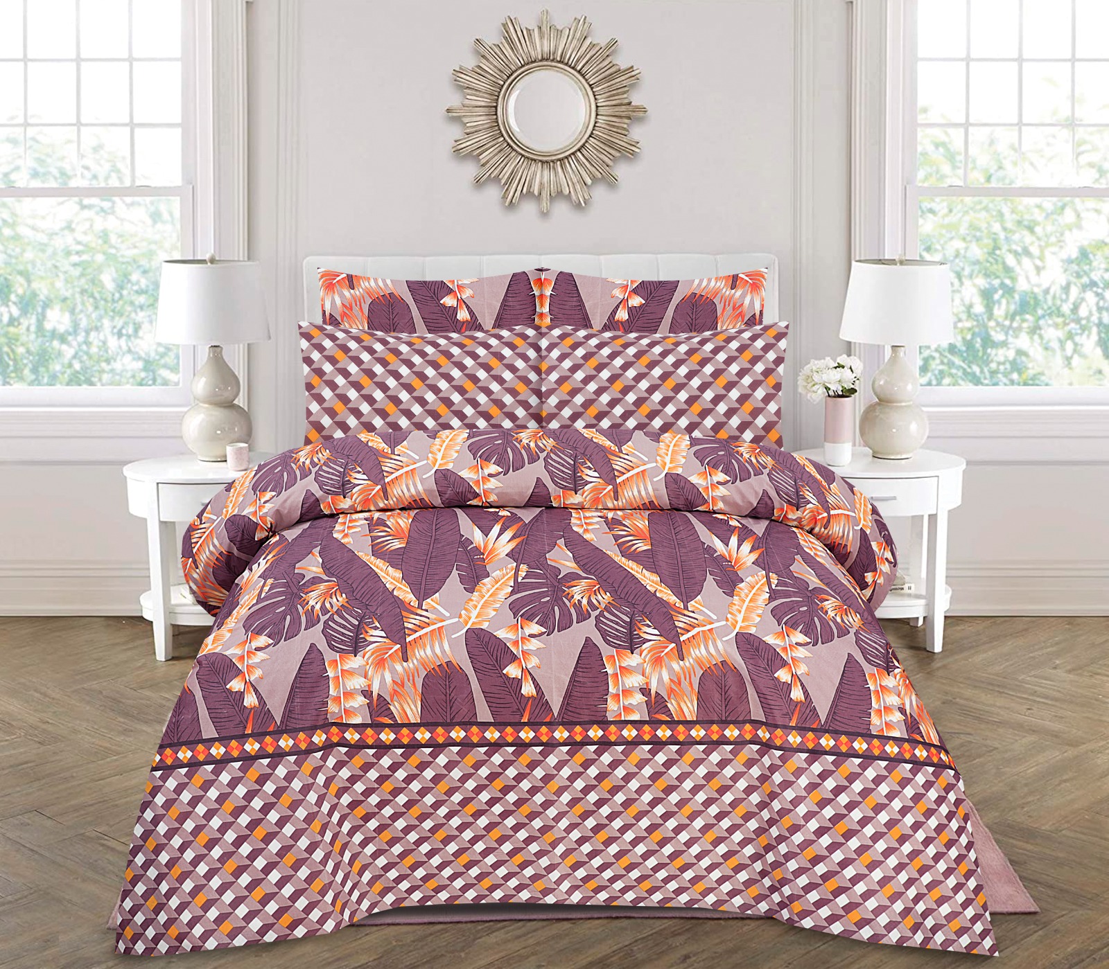 Gul Ahmed – King Cotton Bed Sheet Set 3 Pcs (Design BZF – 450)