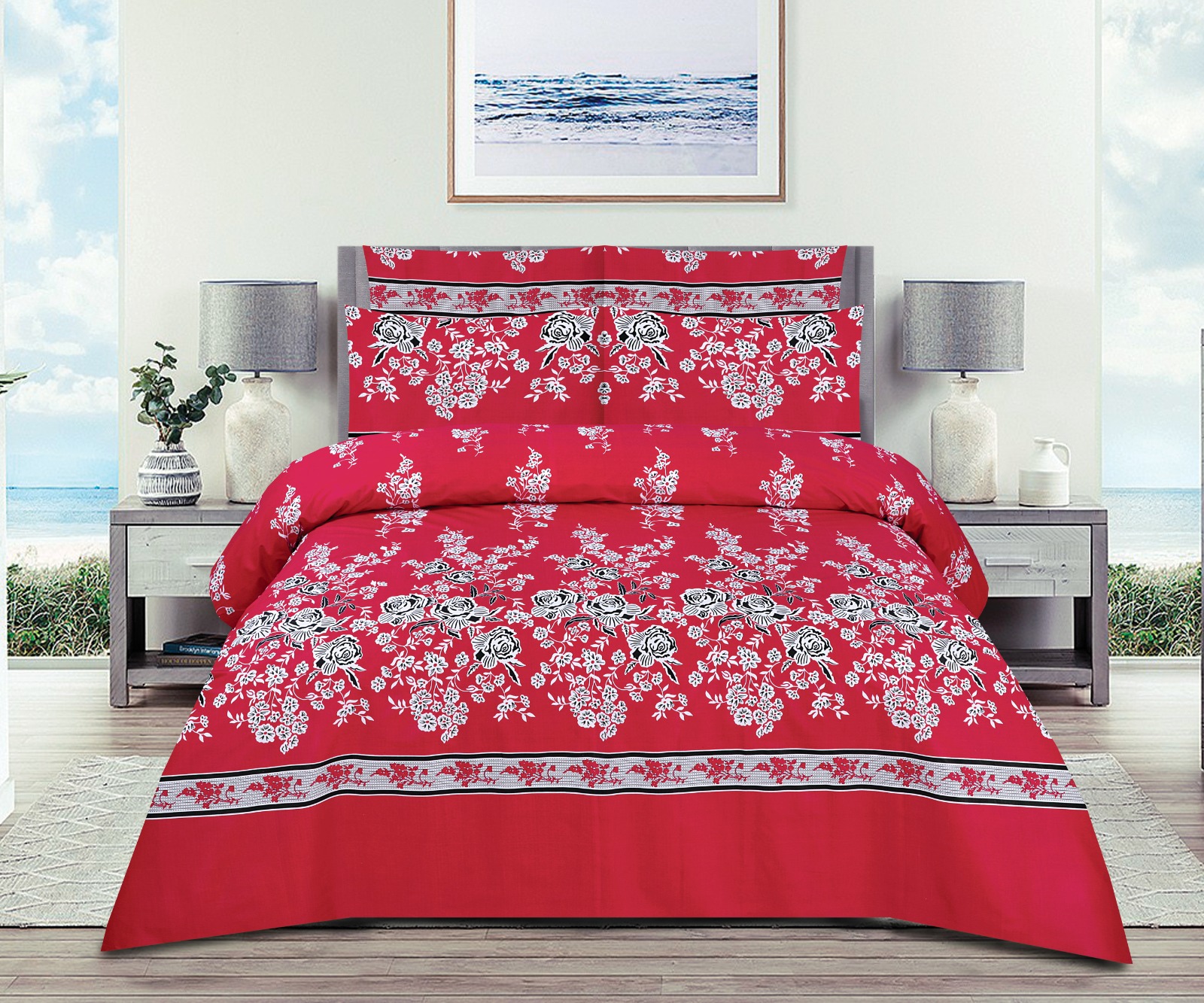 Gul Ahmed – King Cotton Bed Sheet Set 3 Pcs (Design BZF – 452)