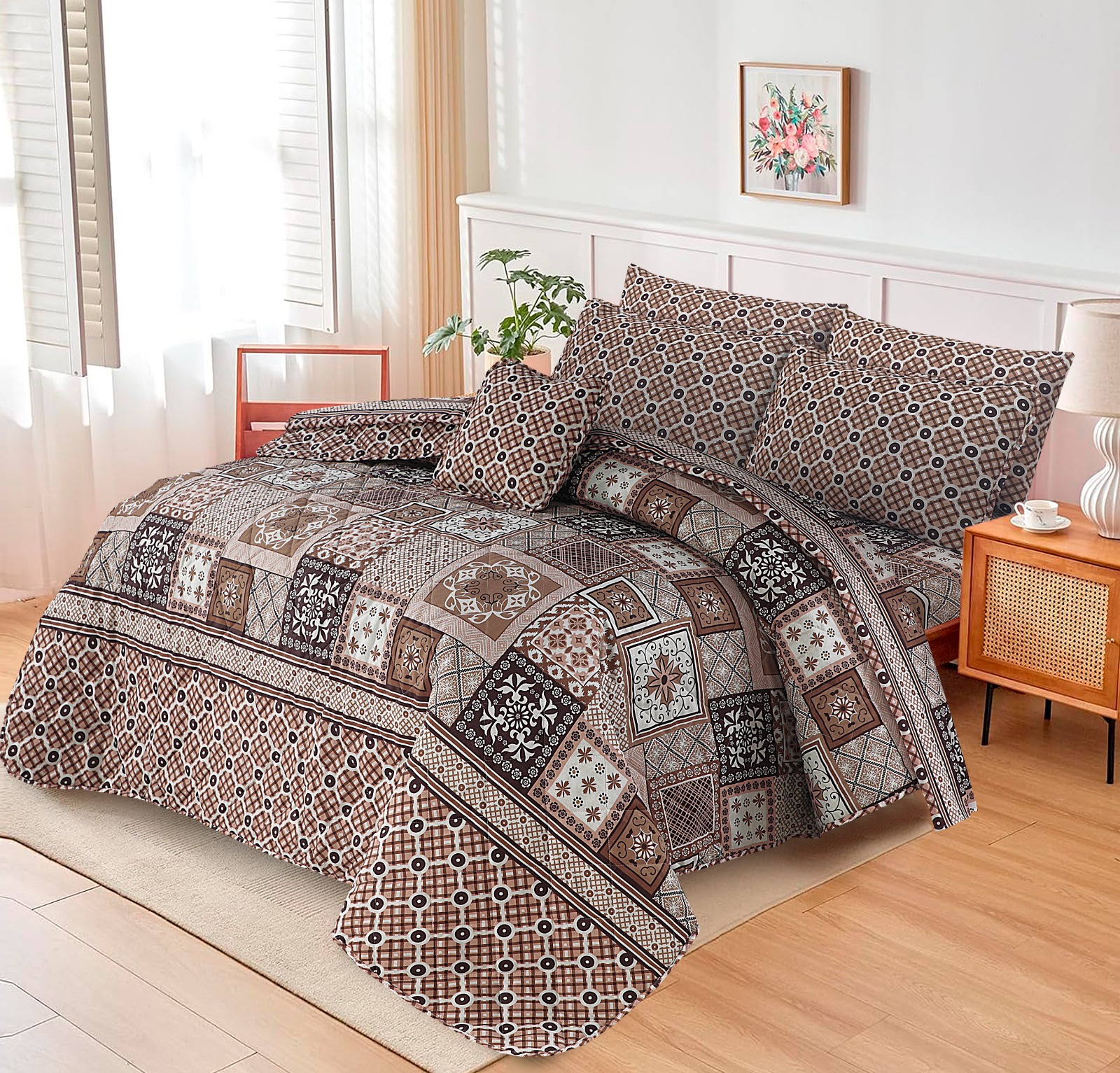 King Size Cotton Comforter Set (7 Pcs) {Design SJC – 1148}