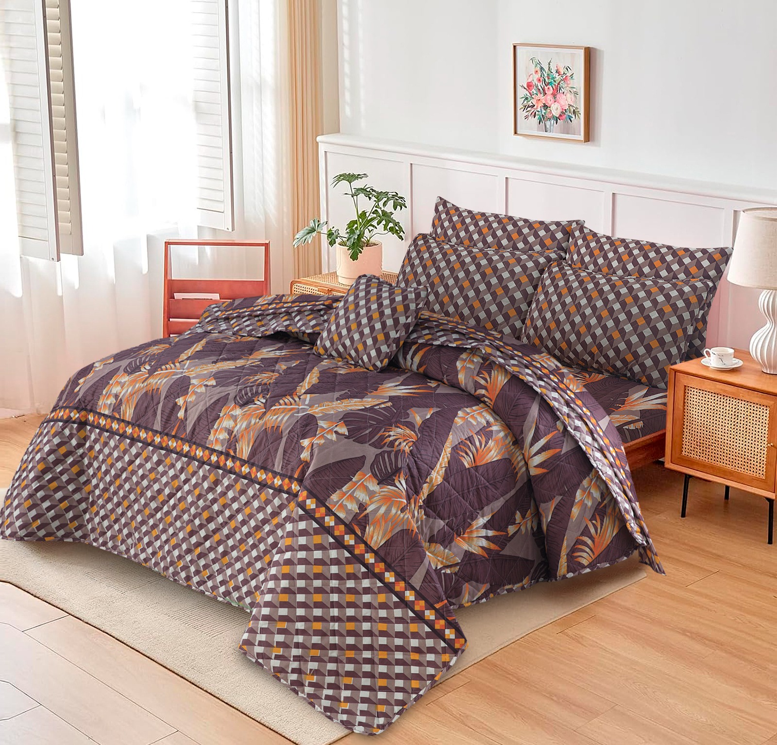 King Size Cotton Comforter Set (7 Pcs) {Design SJC – 1146}