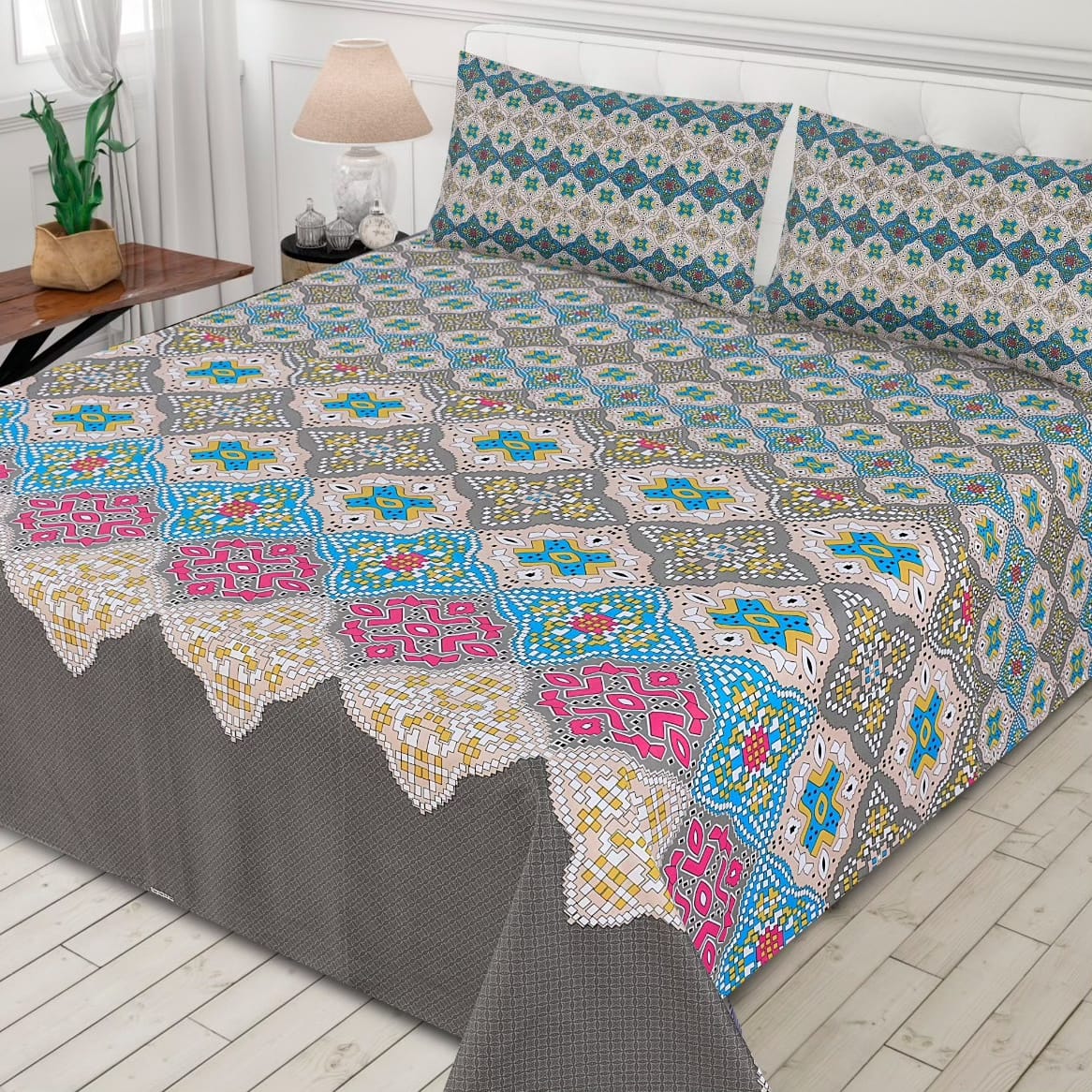 Gul Ahmed – King Cotton Bed Sheet Set 3 Pcs (Design BZF – 482)