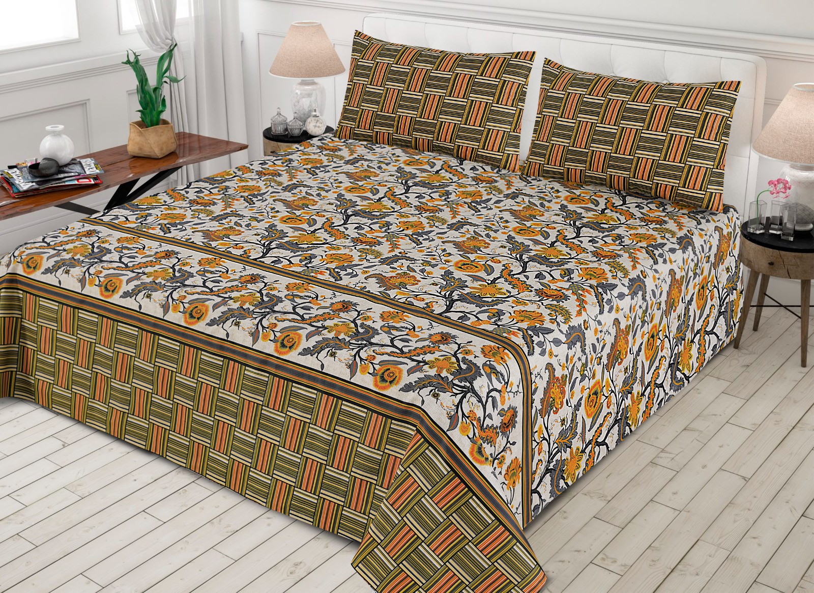 Gul Ahmed – King Cotton Bed Sheet Set 3 Pcs (Design BZF – 496)