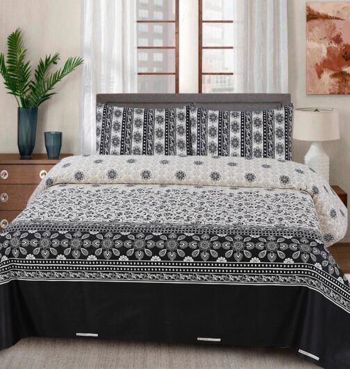 Premium King Cotton Bed Sheet Set 3 Pcs (Design BZF - 514)