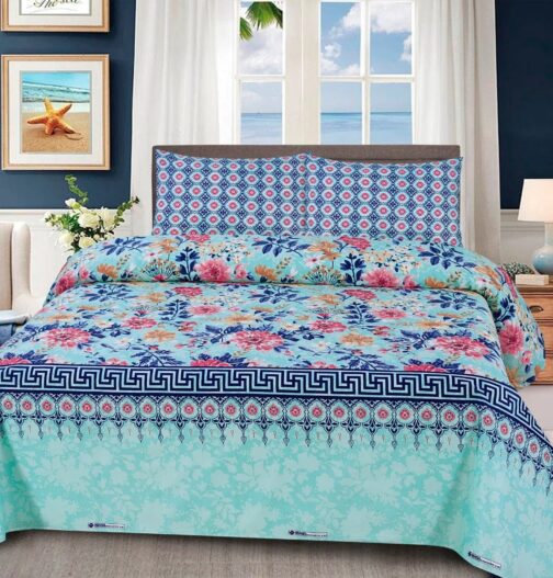 Premium King Cotton Bed Sheet Set 3 Pcs (Design BZF - 522)