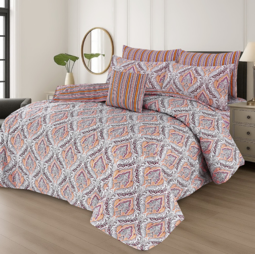 King Size Cotton Comforter Set (7 Pcs) {Design SJC - 1170}