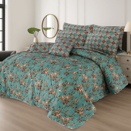 King Size Cotton Comforter Set (7 Pcs) {Design SJC - 1172}
