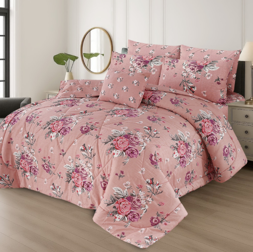 King Size Cotton Comforter Set (7 Pcs) {Design SJC - 1174}