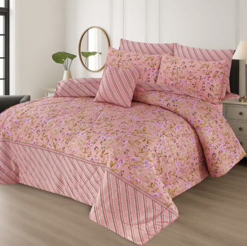 King Size Cotton Comforter Set (7 Pcs) {Design SJC - 1175}