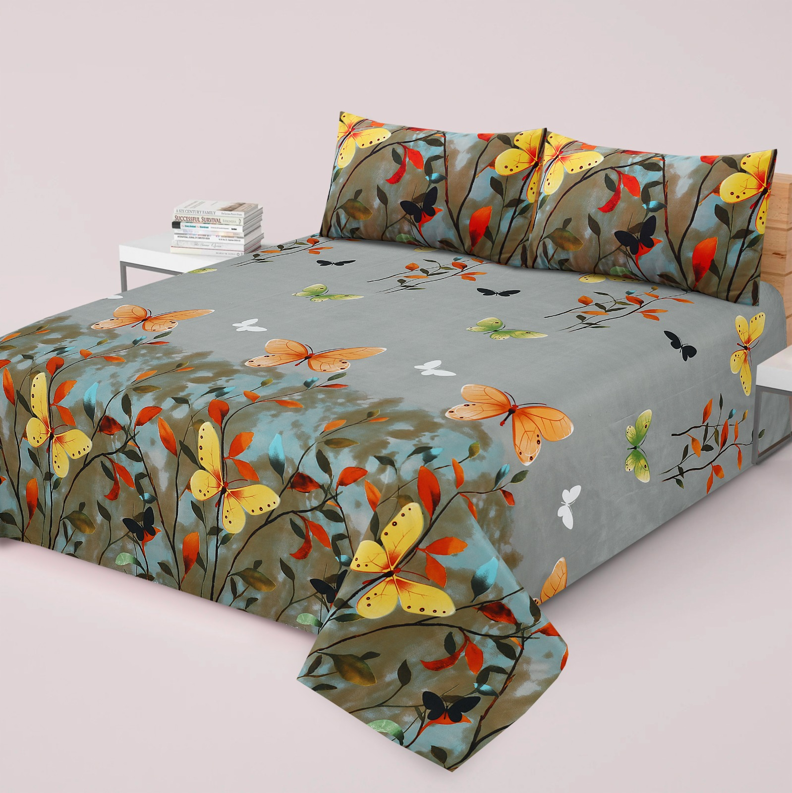 Premium King Cotton Bed Sheet Set 3 Pcs (Design BZF - 590)