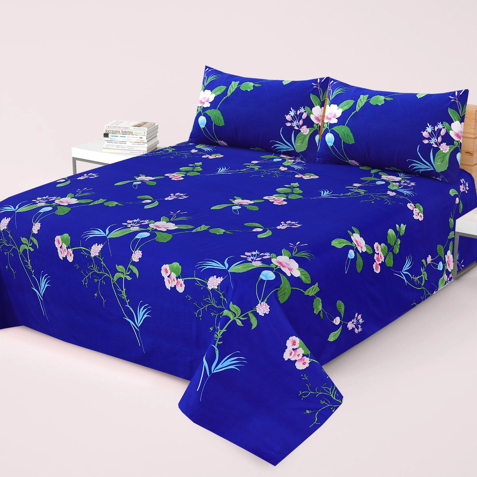 Premium King Cotton Bed Sheet Set 3 Pcs (Design BZF - 591)
